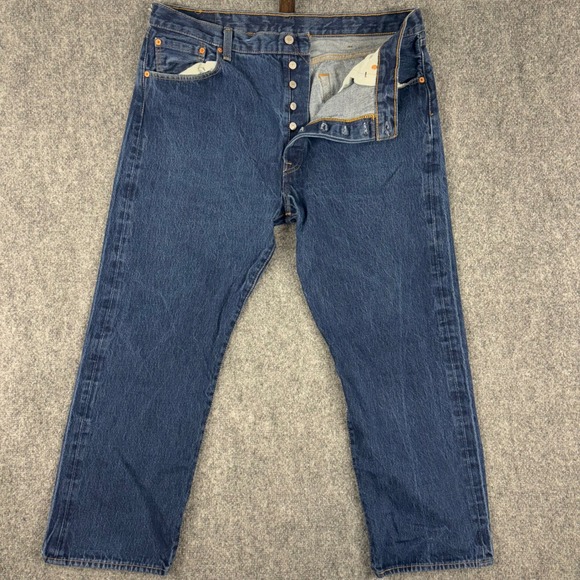 Levi's 501 Jeans Button Fly Dark Wash Denim‎ Classic Fit W42 L30 - Picture 1 of 10